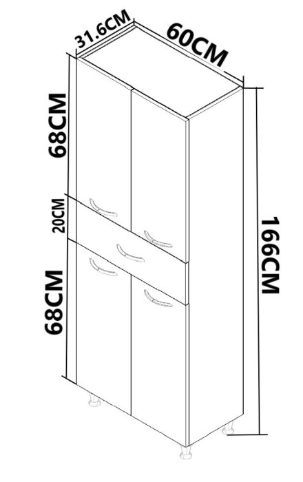 Dulap baie seria 005, front MDF, 4 usi, 1 sertar, montat, alb, 60x31.6x166 cm [5]