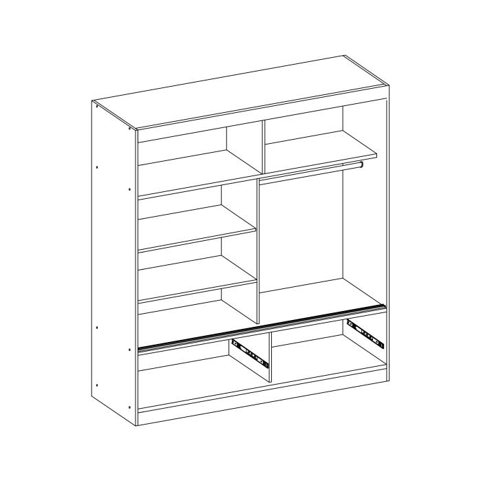 Dulap CANADA CA24-15, usi glisante, 2 sertare, 5 rafturi, bara de haine, oglinda, alb + negru, 150x60x215 cm [3]