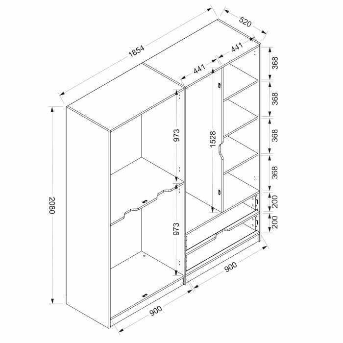 Dulap ELINA, 6 usi, 2 sertare, 185x52x208 cm [8]