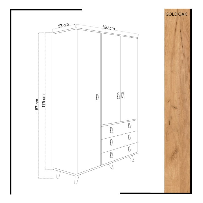 Dulap FRANKY, 3 usi, 3 sertare, 120x52x187 cm [5]