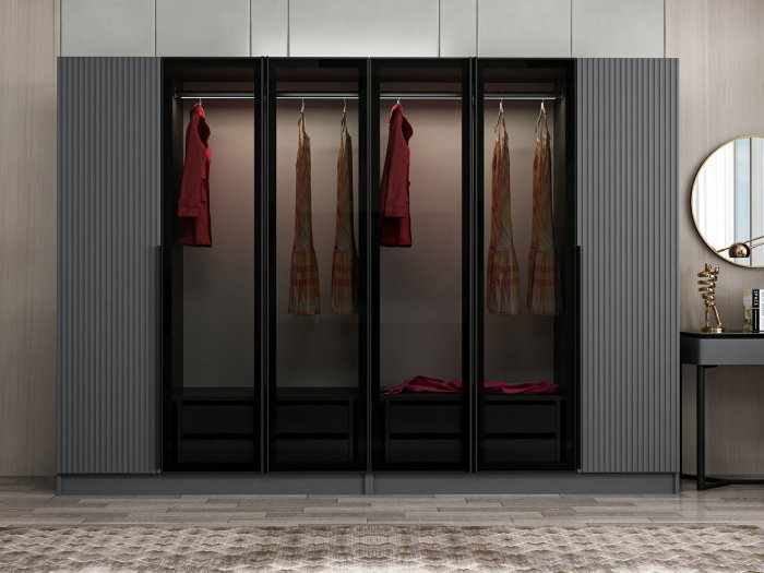 Dulap KALE PLUS, 6 usi, antracit + geam fumuriu, 270x52x210 cm [3]