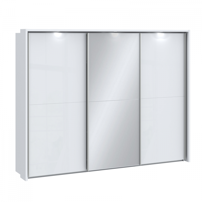 Dulap LONA LQNS13214B, usi glisante, oglinda, 3 rafturi, bara de haine, alb, 280,5x63,9x215,9 cm - ExpoMob [2]