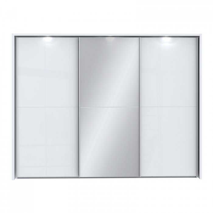 Dulap LONA LQNS13214B, usi glisante, oglinda, 3 rafturi, bara de haine, alb, 280,5x63,9x215,9 cm - ExpoMob [1]