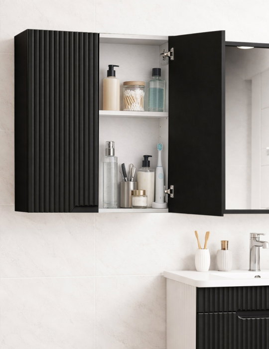 Dulap baie suspendat seria 033, front MDF, 2 usi, negru, 60x22x68 cm [2]