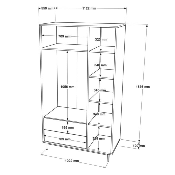 Dulap ON15-S, 3 usi, 2 sertare, 112,2x55x195,6 cm [8]