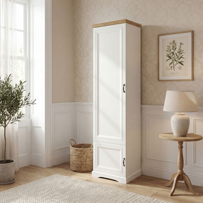 Dulap RIVA, 2 usi, 5 rafturi, alb + stejar harbor, 52,4x41x212,6 cm [3]