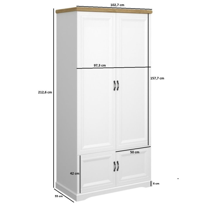 Dulap RIVA, 4 usi, bara haine, alb + stejar harbor, 102,7x55x212,6 cm [3]