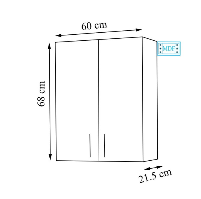 Dulap baie suspendat VERONA, front MDF, 2 usi, alb, 60x21.5x68 cm [4]