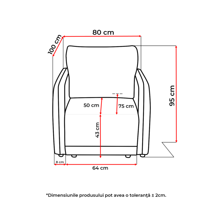 Fotoliu BERNA S cu arcuri, 80x100x95 cm, Configurator 3D - ExpoMob [3]