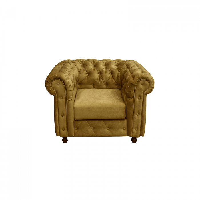 Fotoliu CHESTERFIELD cu arcuri, galben, 105x90x80 cm