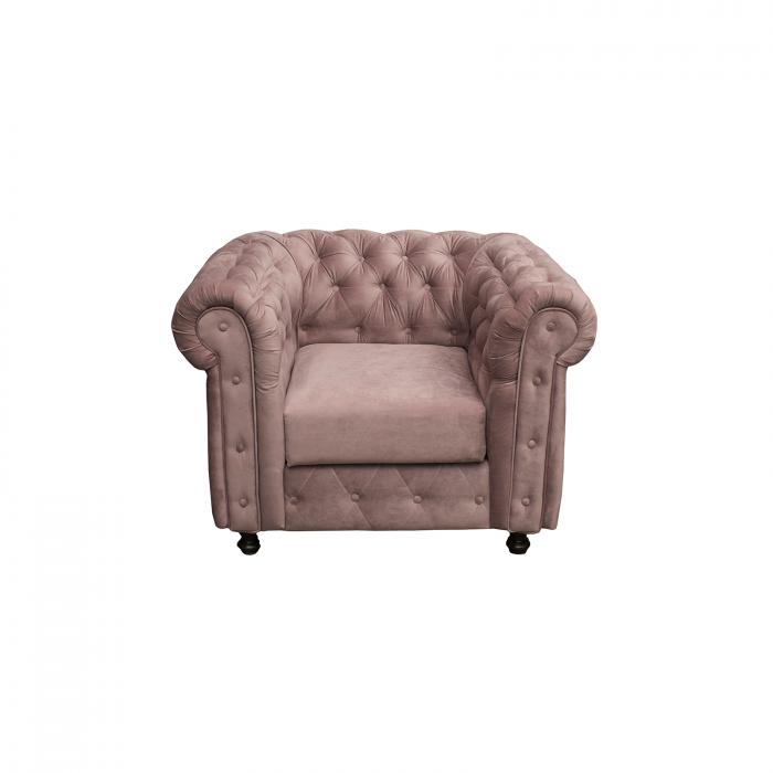 Fotoliu CHESTERFIELD cu arcuri, roz prafuit, 105x90x80 cm