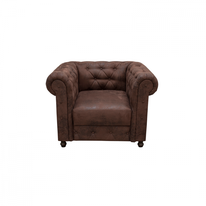 Fotoliu CHESTERFIELD cu arcuri, maro inchis, 105x90x80 cm