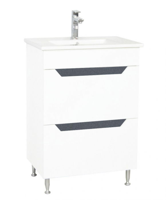 Set Baza front MDF si Lavoar seria 056, cu sertare, 60 cm, alb + antracit