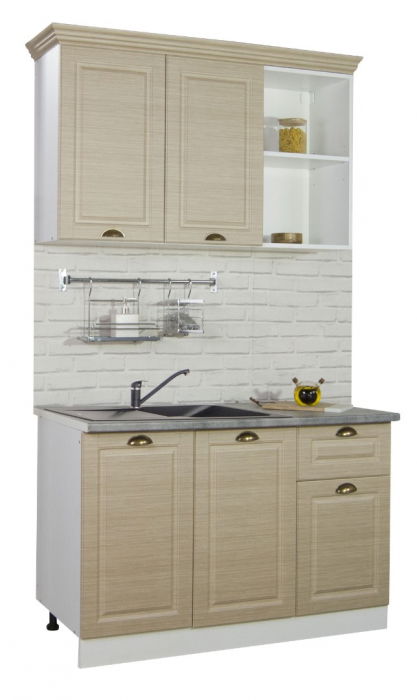 Set bucatarie SQUARE 120 cm,  2 corpuri, cu sertar, blat termorezistent, fronturi MDF, fag
