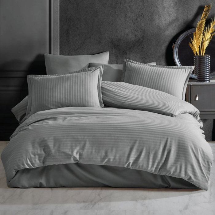 Lenjerie de pat pentru 2 persoane XXL, Bumbac Damasc 100%, 4 piese, Cearceaf pat 240x260, Cearceaf pilota 200x230, Fete de perne 50x70 x 2, gri [2]