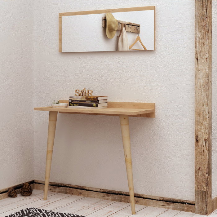 Masuta de toaleta BANEVENTO, cu oglinda, stejar, 80x32x84 cm [3]