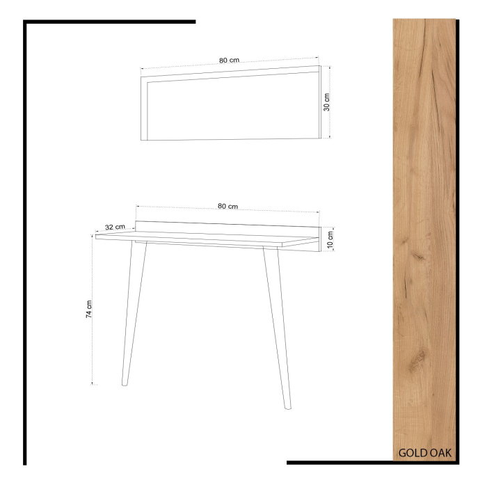 Masuta de toaleta BANEVENTO, cu oglinda, stejar, 80x32x84 cm [5]