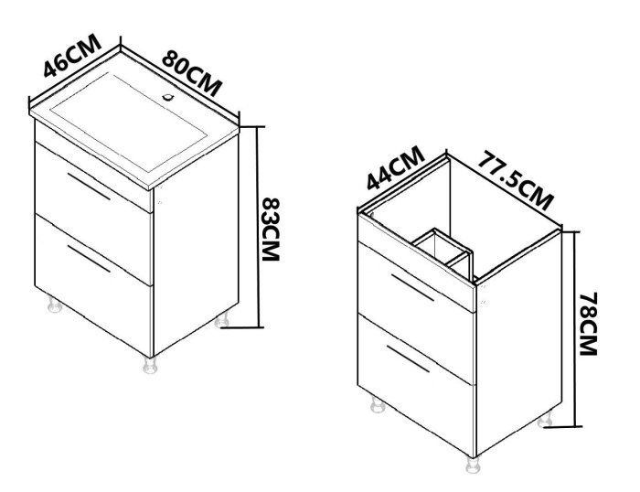 Set Baza si Lavoar seria 867, cu sertare, 80 cm, alb + antracit [3]