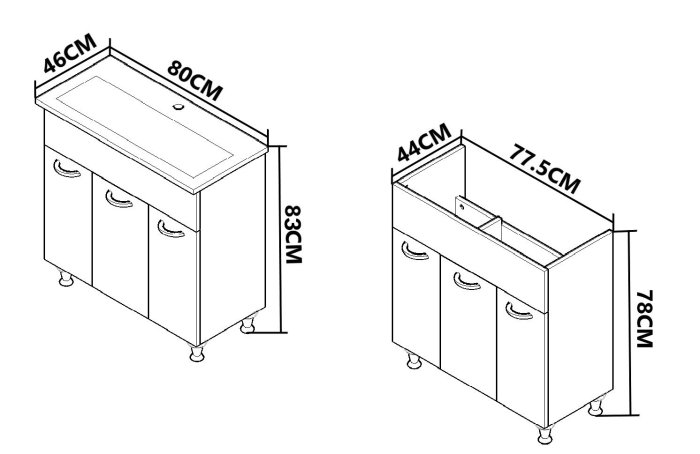 Set Baza si Lavoar seria 867, 80 cm, alb + negru [3]