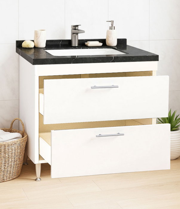 Set Baza si Lavoar seria 867, cu sertare, 80 cm, alb + negru [2]