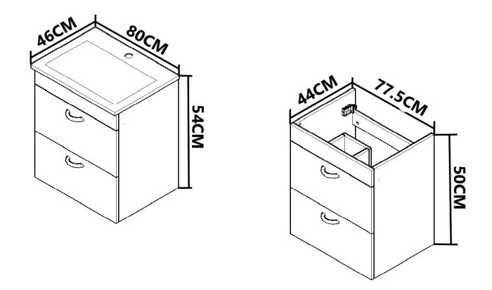 Set Baza si Lavoar seria 867, suspendata, cu sertare, 80 cm, alb [3]