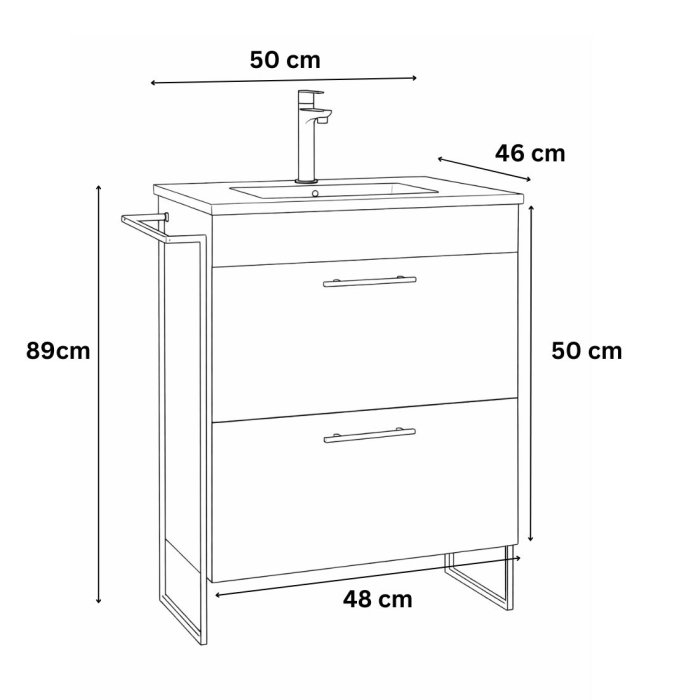 Set Baza si Lavoar seria 067, cu sertare, cadru metalic, 50 cm, alb [6]