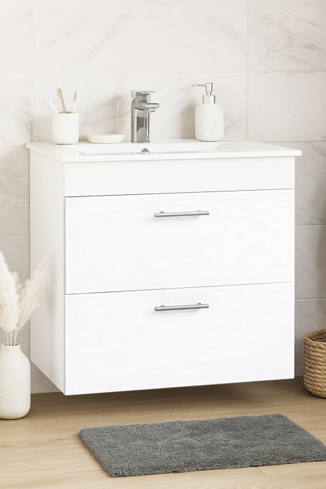 Set Baza si Lavoar seria 067, cu sertare, cadru metalic, 70 cm, alb [2]