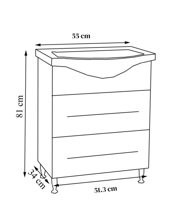 Set Baza front MDF si Lavoar seria 187, cu sertar, 55 cm, alb [6]