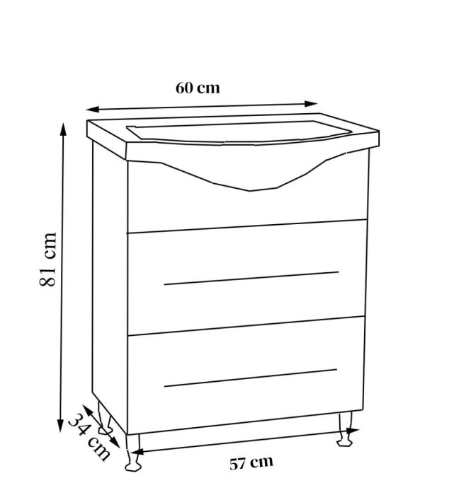 Set Baza front MDF si Lavoar seria 187, cu sertar, 60 cm, alb [6]