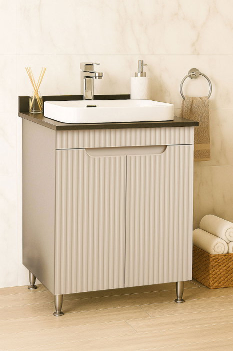 Set Baza front MDF si Lavoar seria 633, montat, 60 cm, crem [1]