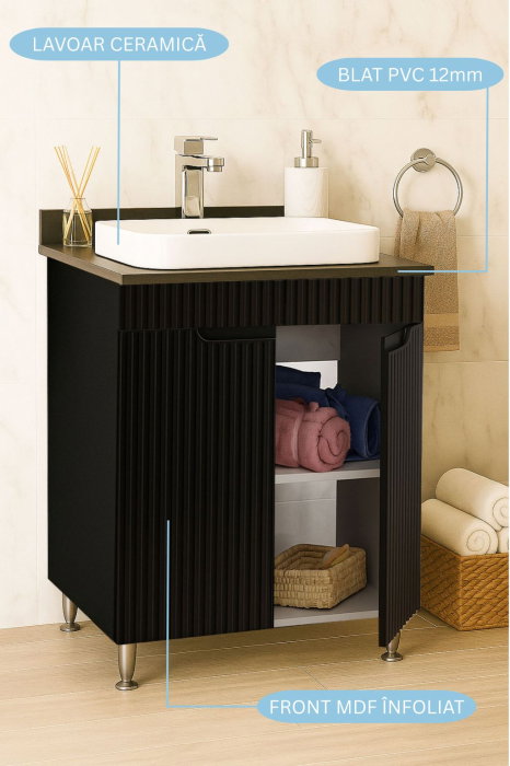 Set Baza front MDF si Lavoar seria 633, montat, 60 cm, negru [2]