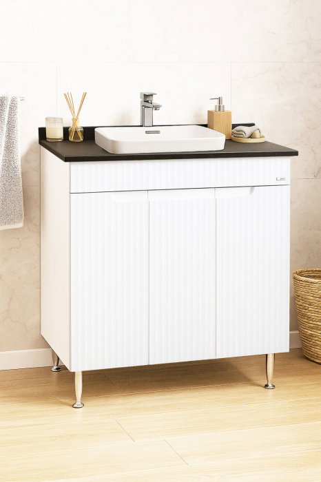 Set Baza front MDF si Lavoar seria 633, montat, 80 cm, alb rustic [1]