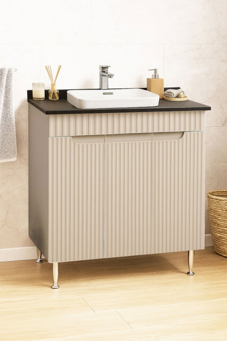 Set Baza front MDF si Lavoar seria 633, montat, 80 cm, crem [1]