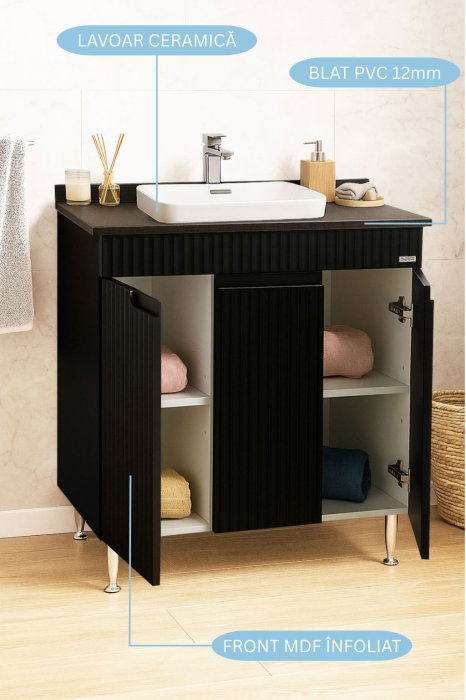 Set Baza front MDF si Lavoar seria 633, montat, 80 cm, negru [2]