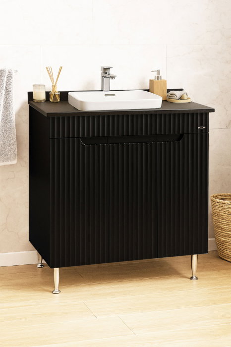 Set Baza front MDF si Lavoar seria 633, montat, 80 cm, negru [1]