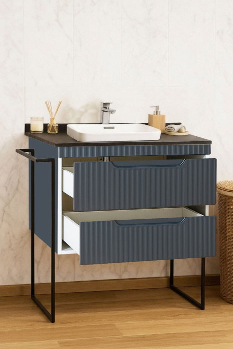Set Baza front MDF si Lavoar seria 633, cu sertare, cadru metalic, montat, 80 cm, antracit [2]