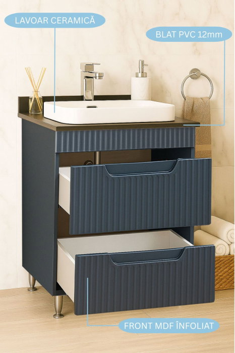 Set Baza front MDF si Lavoar seria 633, cu sertare, montat, 60 cm, antracit [2]