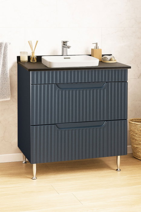 Set Baza front MDF si Lavoar seria 633, cu sertare, montat, 80 cm, antracit [1]