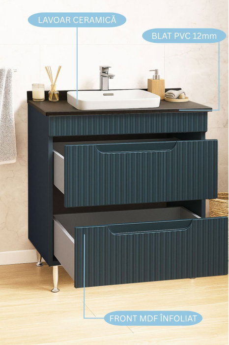 Set Baza front MDF si Lavoar seria 633, cu sertare, montat, 80 cm, antracit [2]