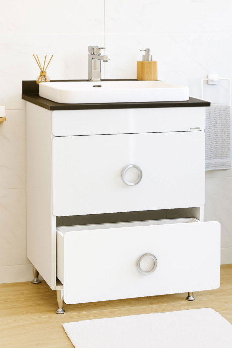 Set Baza front MDF si Lavoar seria 680, cu sertare, montat, 60 cm, alb [2]