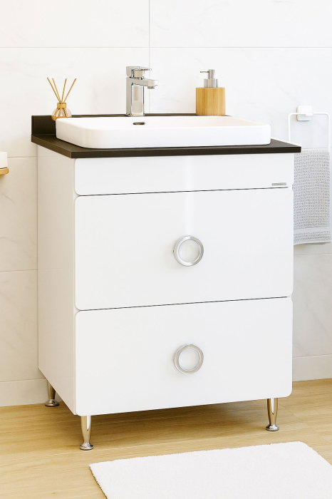 Set Baza front MDF si Lavoar seria 680, cu sertare, montat, 60 cm, alb [1]