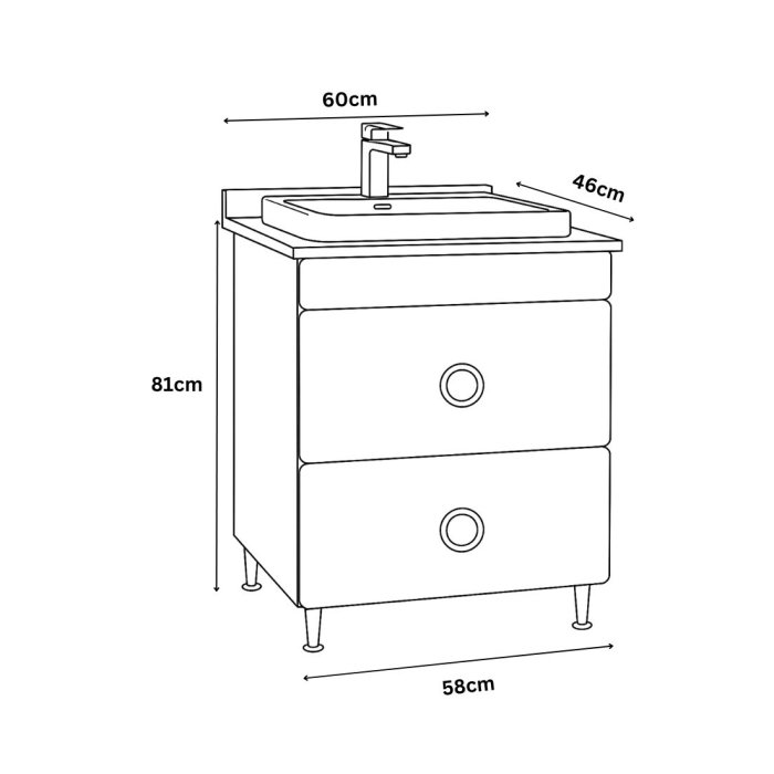 Set Baza front MDF si Lavoar seria 680, cu sertare, montat, 60 cm, negru [3]