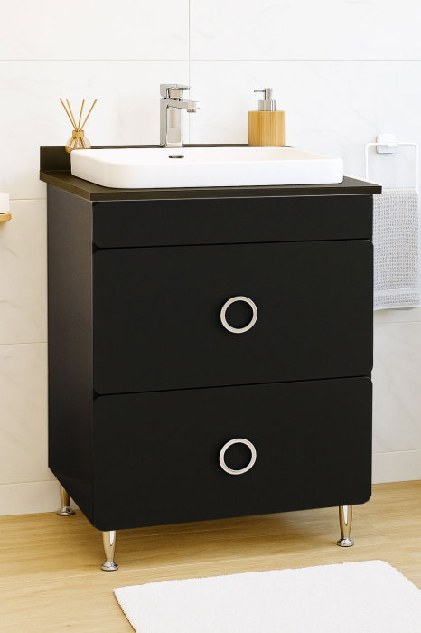 Set Baza front MDF si Lavoar seria 680, cu sertare, montat, 60 cm, negru [1]