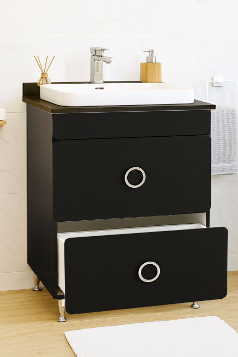 Set Baza front MDF si Lavoar seria 680, cu sertare, montat, 60 cm, negru [2]