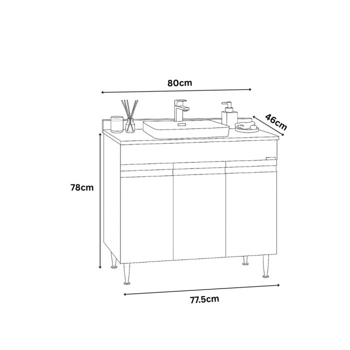Set Baza front MDF si Lavoar seria 686, montat, 80 cm, alb [3]