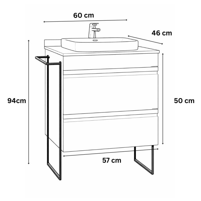 Set Baza front MDF si Lavoar seria 686, cu sertare, cadru metalic, montat, 60 cm, alb [3]