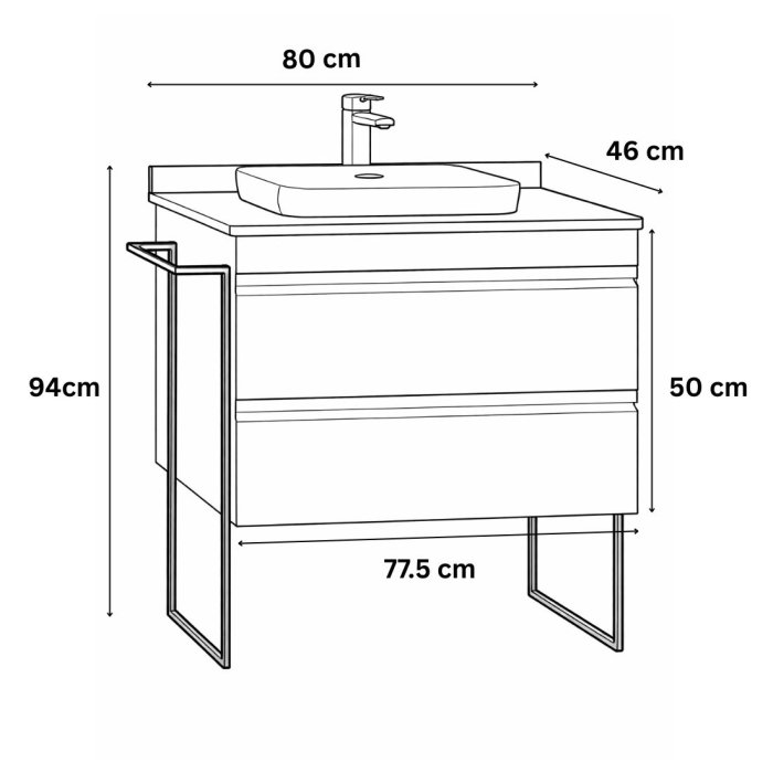 Set Baza front MDF si Lavoar seria 633, cu sertare, cadru metalic, montat, 80 cm, alb rustic [3]