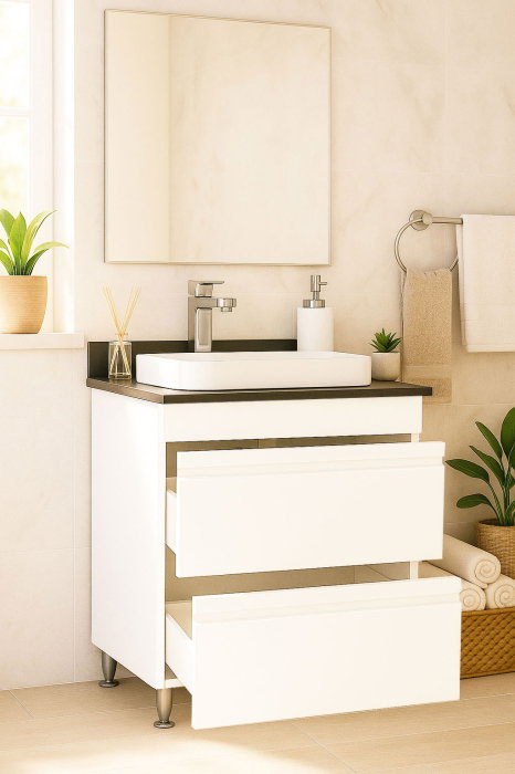 Set Baza front MDF si Lavoar seria 686, cu sertare, montat, 60 cm, alb [2]