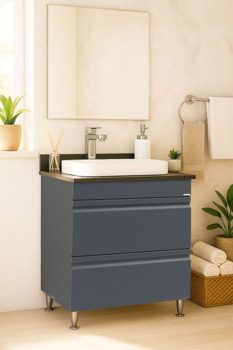 Set Baza front MDF si Lavoar seria 686, cu sertare, montat, 60 cm, antracit [1]