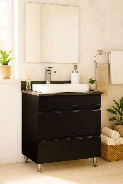 Set Baza front MDF si Lavoar seria 686, cu sertare, montat, 60 cm, negru [1]